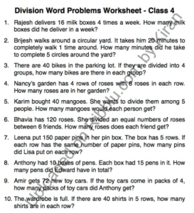 Division Word Problems Worksheet for Class 4